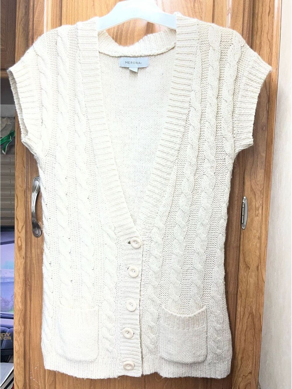 Merona cream-colored cable knit cardigan sweater vest.